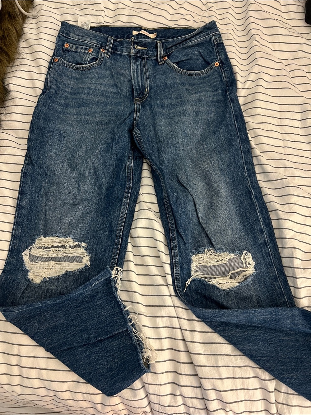 Levi's Ripped Low Pro Straight Jeans in Medium Blue